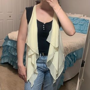 Eyelash Couture Flowy Waterfall Boho Lace Detail Ivory Cardigan Size Medium